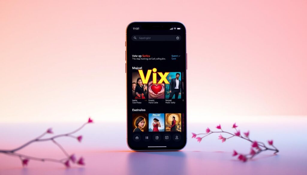A sleek, modern mobile application with a vibrant and intuitive user interface. The app's logo prominently displays the name "Vix" in a stylized, eye-catching typeface. The background features a soft, gradient-based color palette, creating a visually appealing and calming atmosphere. The central focus is on the app's main screen, which showcases a curated selection of romantic movie posters, enticing the user to explore the app's content. The entire scene is lit by a warm, natural light, giving it a inviting and welcoming feel. The composition is well-balanced, with the app's interface taking center stage, surrounded by a subtle, yet visually striking environment. A sleek, modern mobile application with a vibrant and intuitive user interface. The app's logo prominently displays the name "Vix" in a stylized, eye-catching typeface. The background features a soft, gradient-based color palette, creating a visually appealing and calming atmosphere. The central focus is on the app's main screen, which showcases a curated selection of romantic movie posters, enticing the user to explore the app's content. The entire scene is lit by a warm, natural light, giving it a inviting and welcoming feel. The composition is well-balanced, with the app's interface taking center stage, surrounded by a subtle, yet visually striking environment.