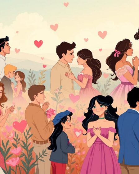 A vibrant and diverse collection of romantic narratives, each with its own unique charm and appeal. In the foreground, a diverse array of couples and characters express their love through intimate gestures and expressions, their diverse backgrounds and identities reflected in their attire and features. The middle ground showcases a variety of artistic mediums, from hand-drawn illustrations to digital paintings, all depicting scenes of romance and connection. In the background, a dreamlike, ethereal landscape sets the stage, with soft lighting and a warm, inviting color palette that imbues the scene with a sense of warmth and passion. The overall composition conveys a sense of inclusivity, where love is celebrated in all its varied forms.