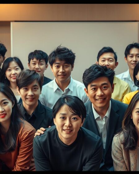 A vibrant ensemble of charismatic Korean drama stars, captured in a cinematic tableau. In the foreground, a diverse cast of leading actors and actresses exude a captivating presence, their expressions and poses conveying the emotional depth and dynamic range that have captivated audiences worldwide. The middle ground features supporting players and fan-favorite characters, each with their own distinct personalities and styles. The background offers a stylized, minimalist setting, hinting at the sophisticated production values and immersive narratives that define the world of K-dramas. Warm lighting, soft focus, and a sense of movement and energy create a visually arresting, dreamlike quality, evoking the allure and escapism of these beloved television series.